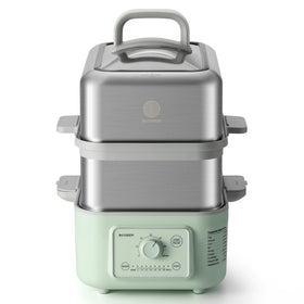 BUYDEEM G52 steamer front view with compact stainless design for small kitchens.