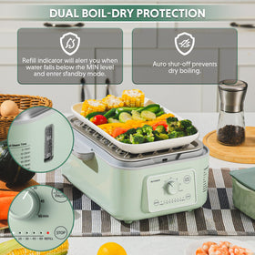 BUYDEEM G52 steamer chamber with fresh vegetables ready to steam.