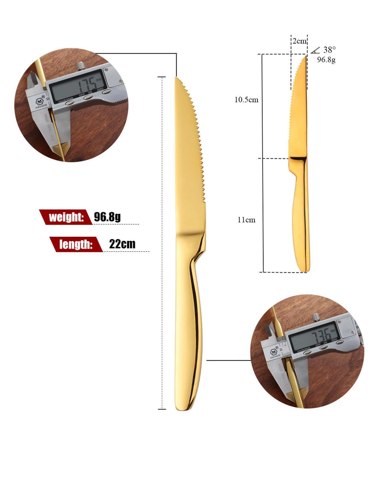 Buyer Star steak knife set gold handle detail for premium table presentation