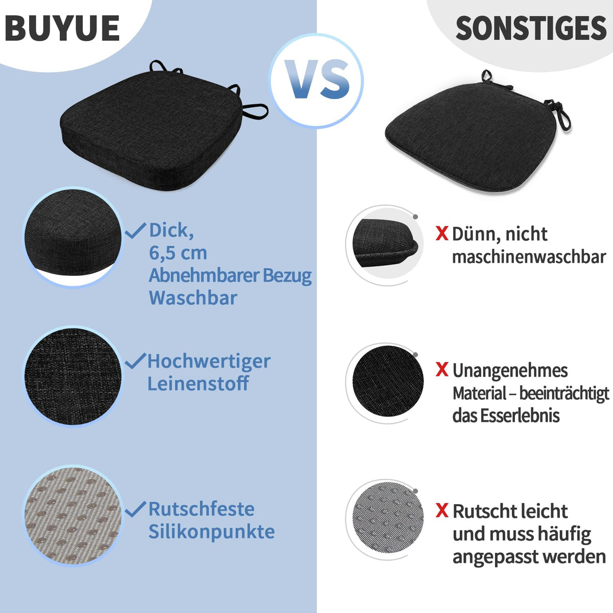 BUYUE black fabric dining chair cushion in kitchen setting for protection and style