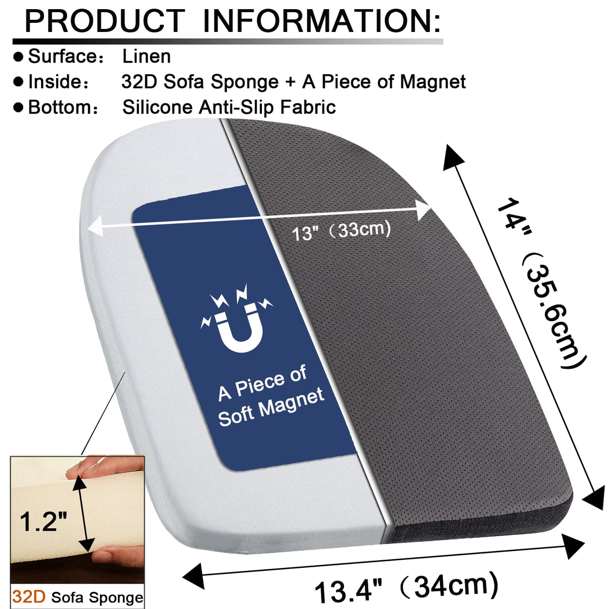 Side view of BUYUE cushions highlighting U shape and chair surface attachment