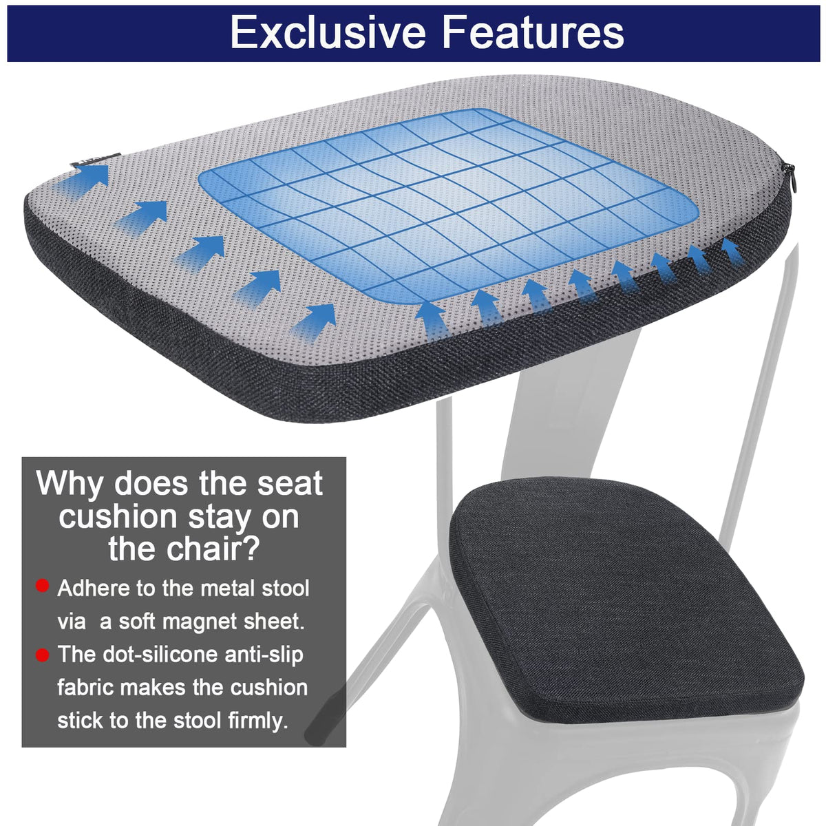 Detail of magnetic and silicone bottom for secure grip on chairs