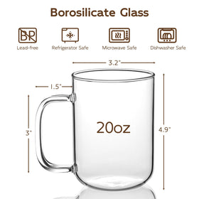 BWODYAY 20oz glass mug shows vibrant coffee art, highlighting clarity and aesthetic appeal.