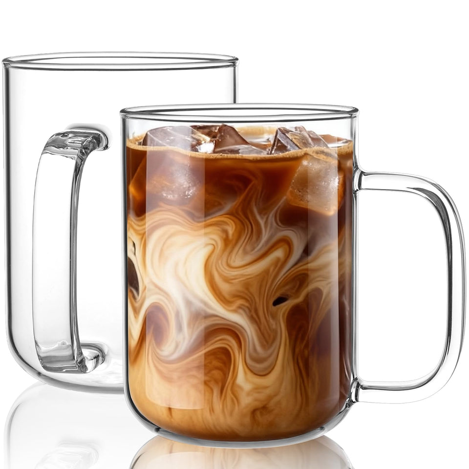 BWODYAY 20 oz glass coffee mug with handle for easy sipping and generous servings