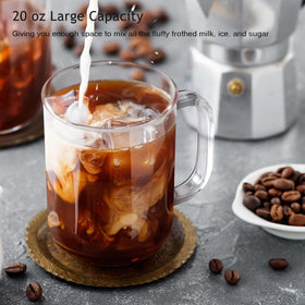 BWODYAY 20oz glass mug ideal for latte art and foamy toppings.
