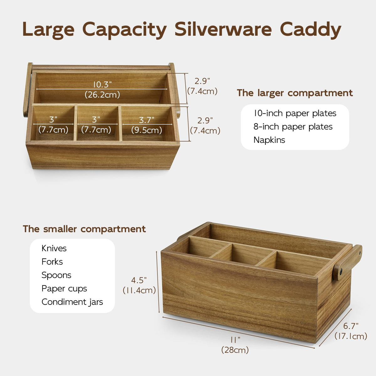 BWODYAY acacia paper plate dispenser handle for easy transport at gatherings