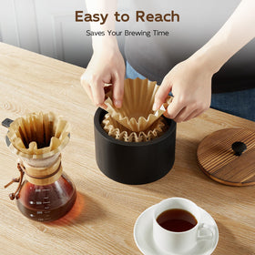 BWODYAY coffee filter holder wood grain detail complements rustic farmhouse style.