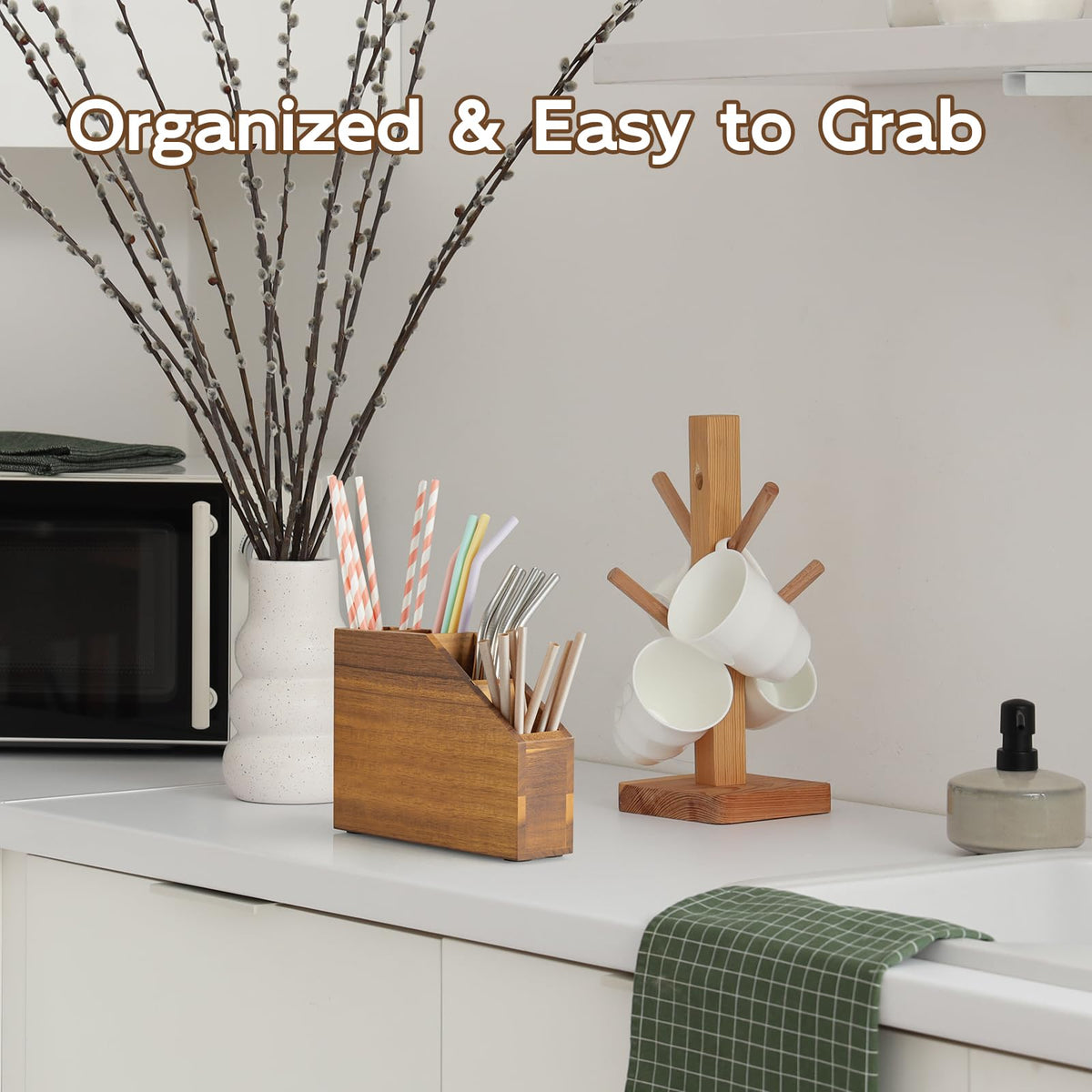 BWODYAY kitchen storage station keeps utensils and slim essentials organized