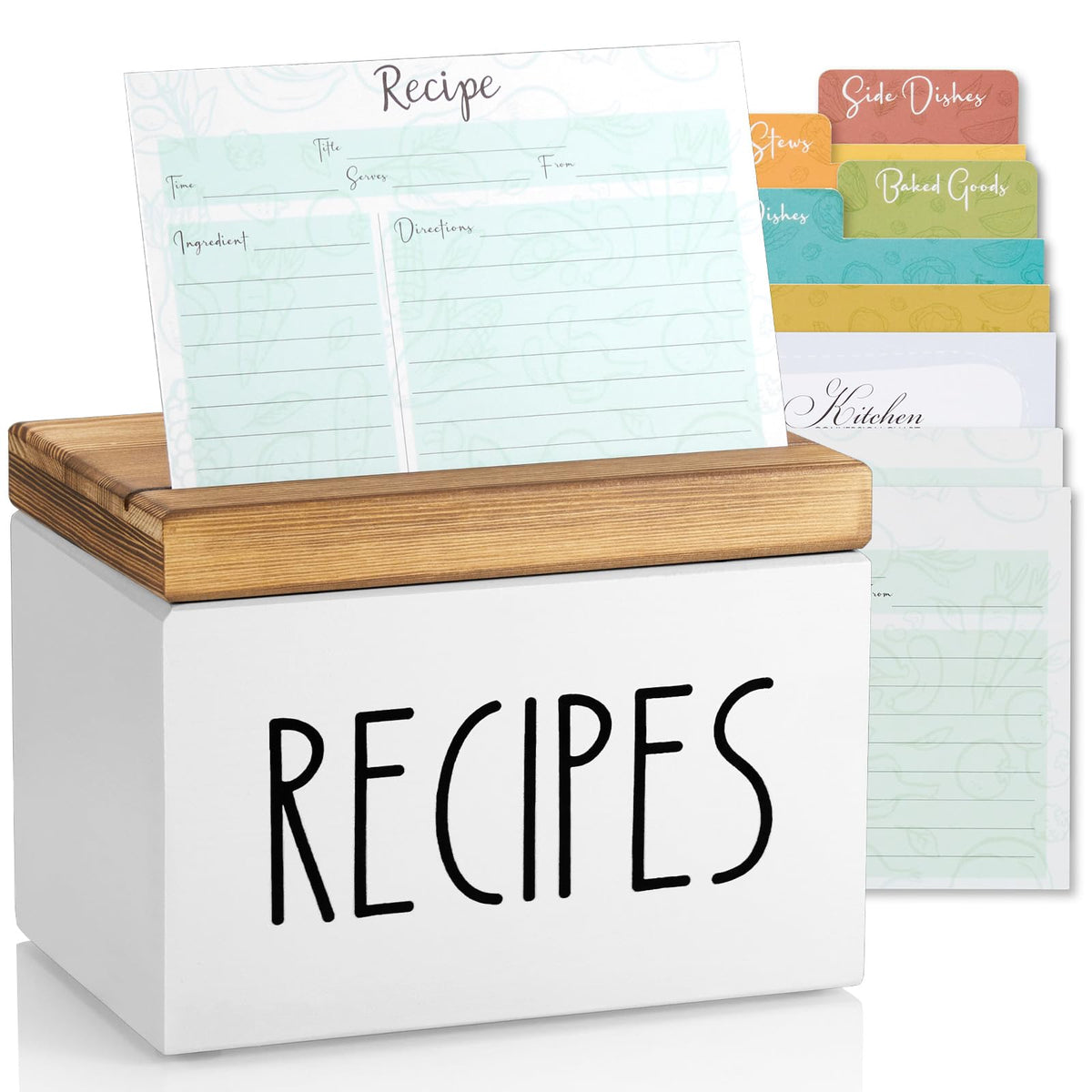 BWODYAY recipe box top view showing 4x6 card capacity and sturdy construction