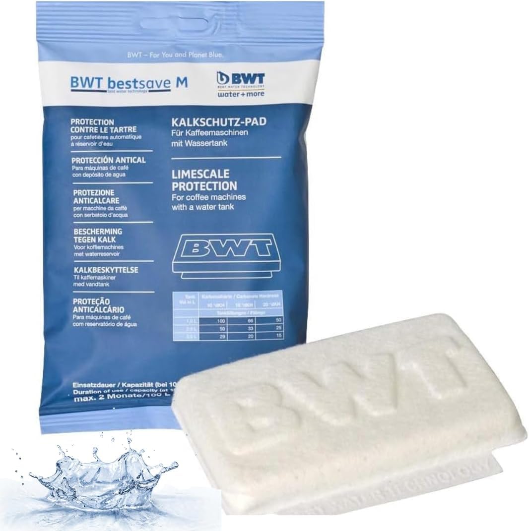 BWT Bestsave M pad installed in a coffee machine water tank for limescale protection.