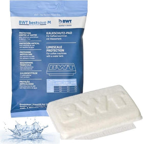 BWT Bestsave M pad installed in a coffee machine water tank for limescale protection.