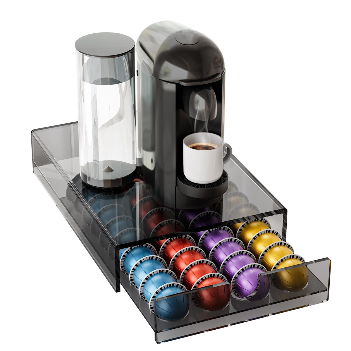 BXINREDA acrylic pod drawer with clear front for 40-pod capacity and quick access