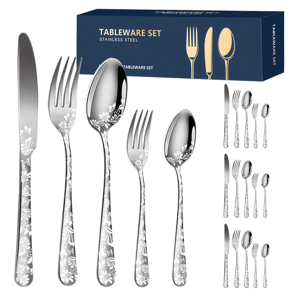 BXNSEN silverware 20-piece dining set with mirror polish for elegant table settings.