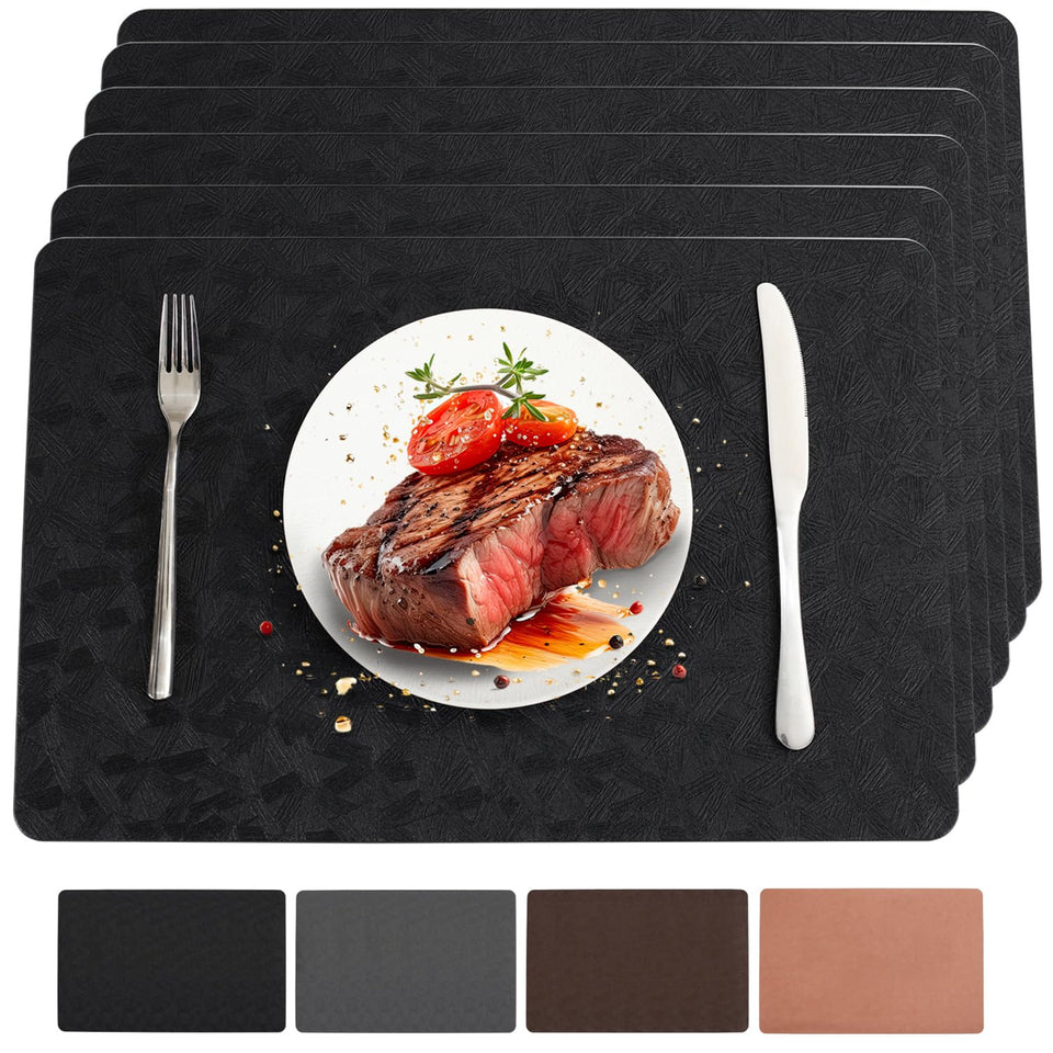 BxzanDya placemats set6 black protect tables and add stylish dining appeal.