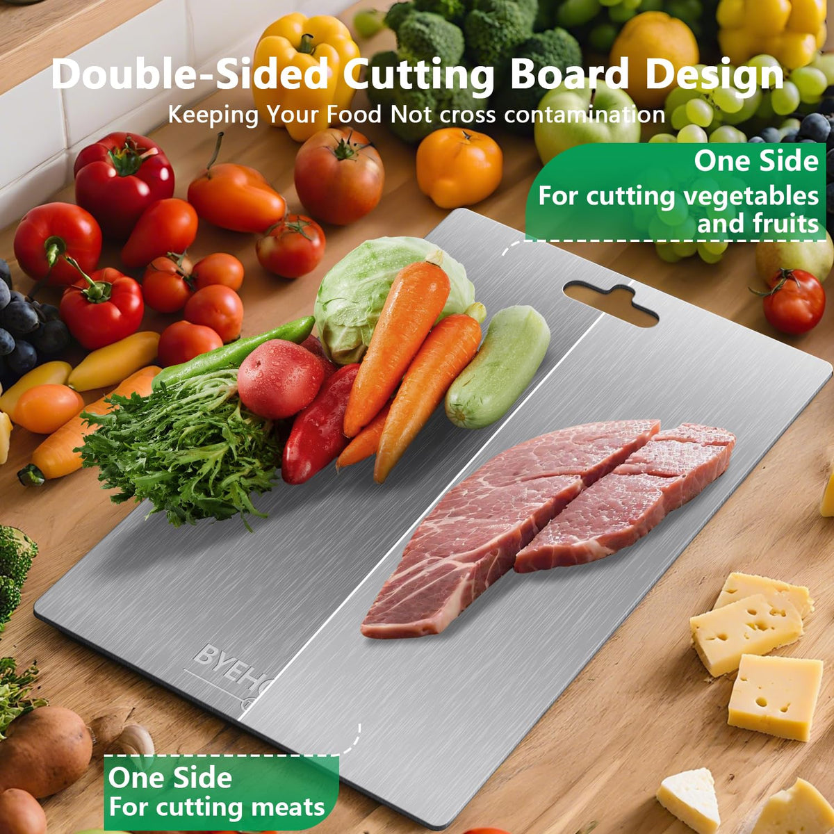 BYEHOVOO titanium cutting board dishwasher-safe and easy to clean after prep