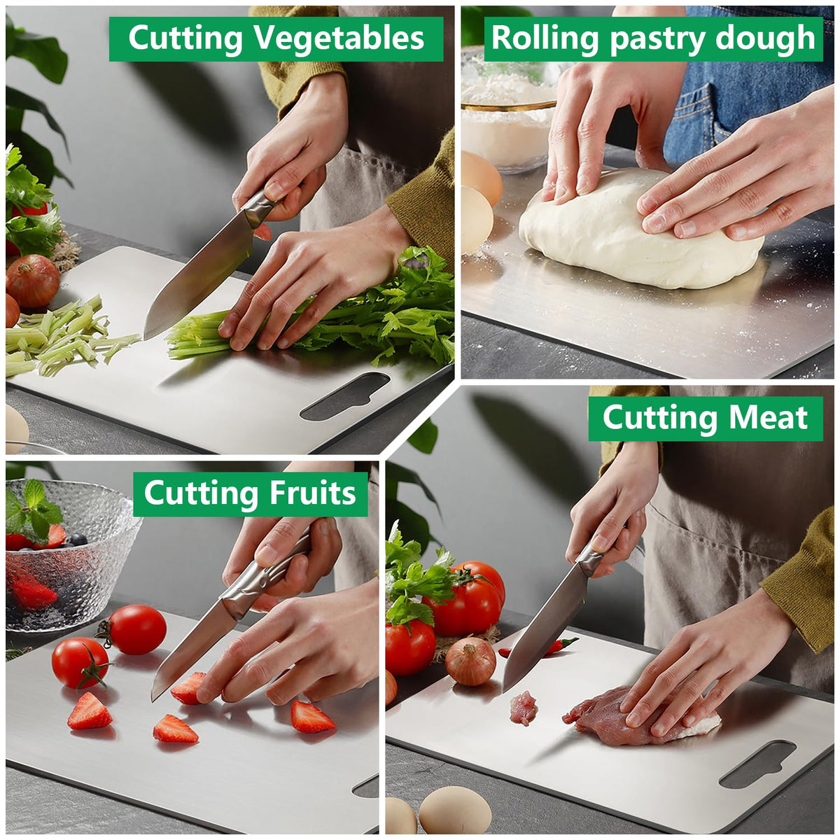 BYEHOVOO titanium cutting board knife-friendly texture, protects blades and reduces noise