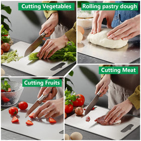 BYEHOVOO titanium cutting board knife-friendly texture, protects blades and reduces noise