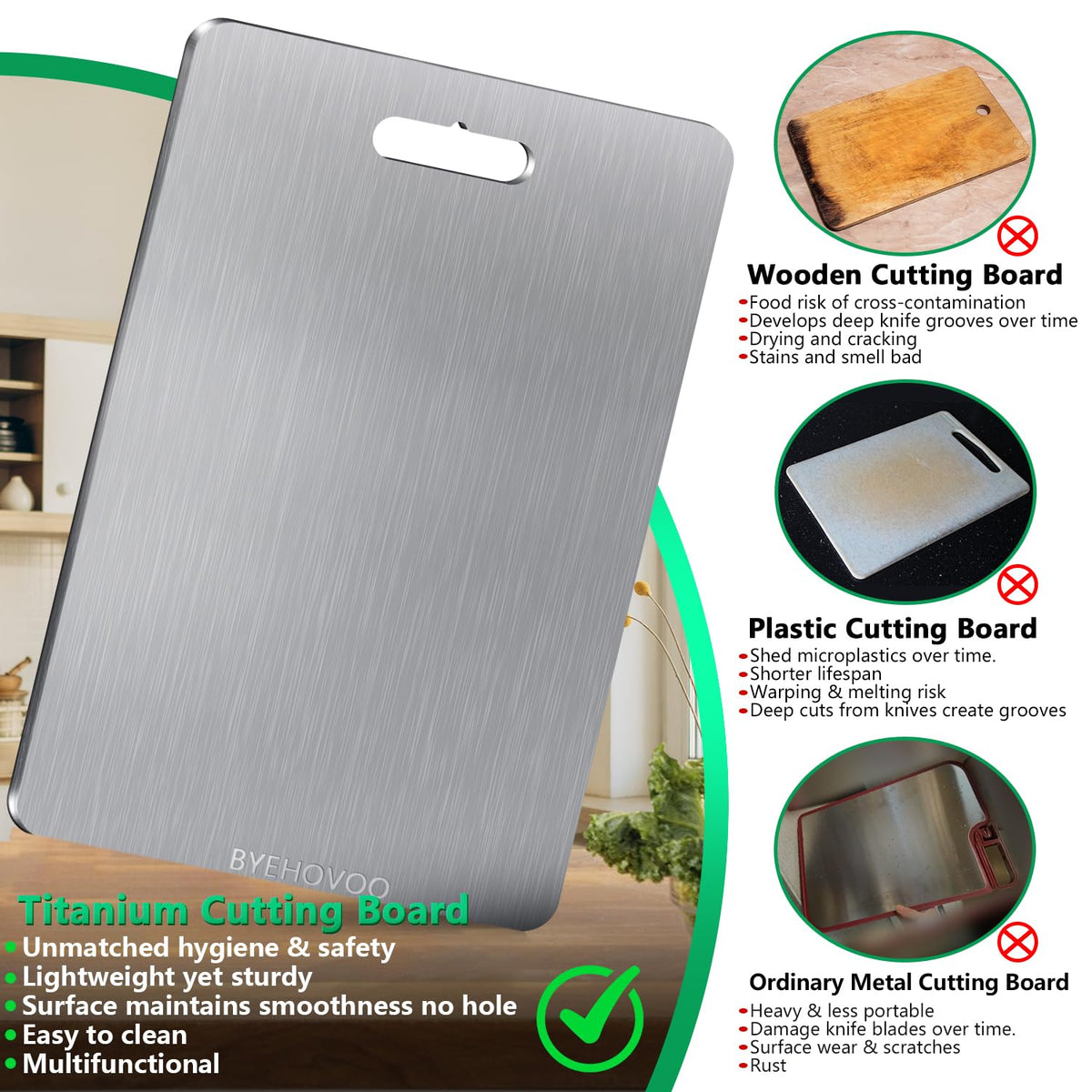 BYEHOVOO titanium cutting board large front view, ideal for big prep tasks