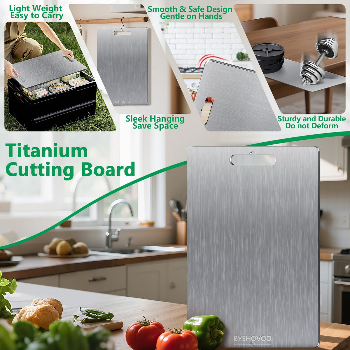 BYEHOVOO titanium cutting board non-porous and odor-resistant for hygienic use