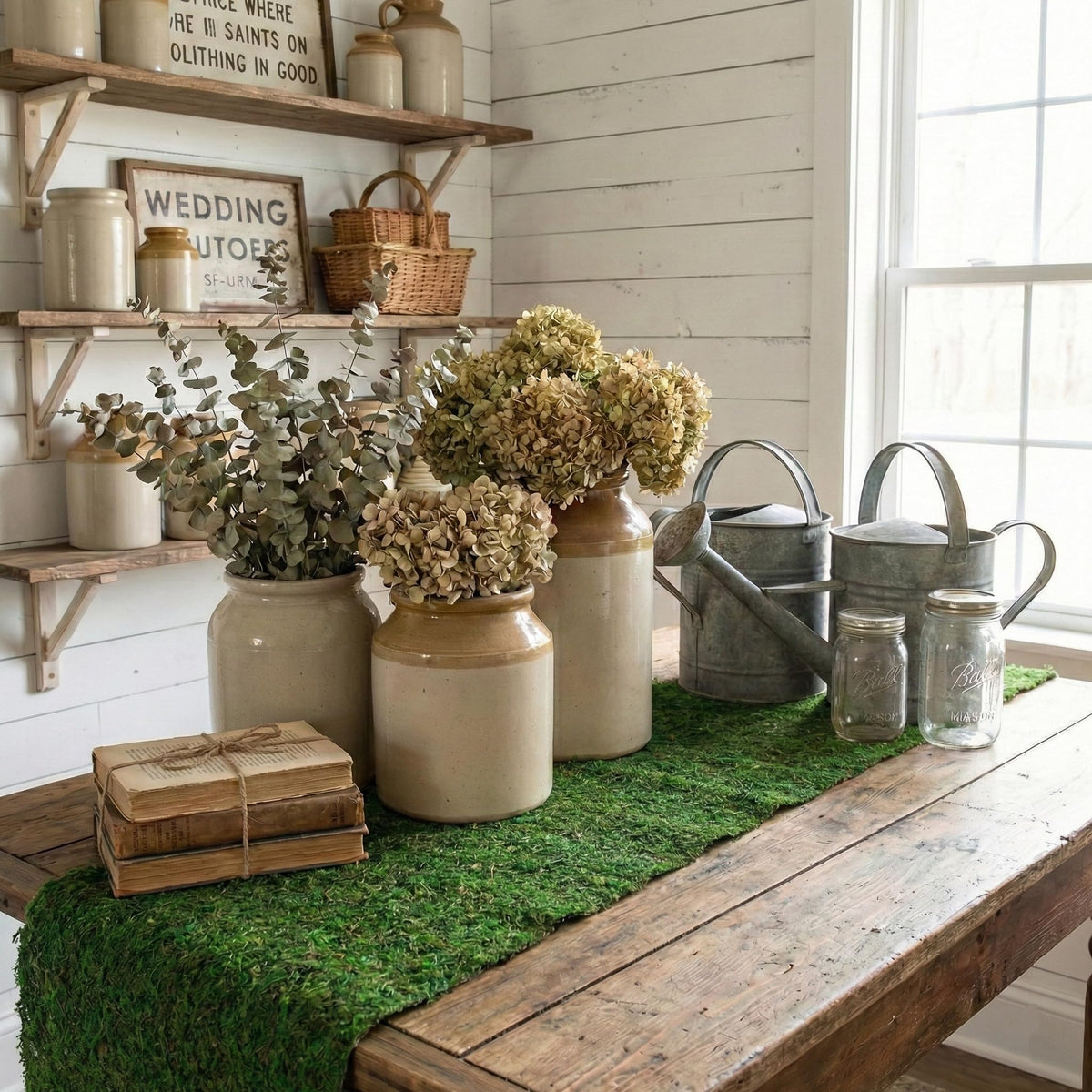 BYHER moss runner used as placemats adds organic elegance