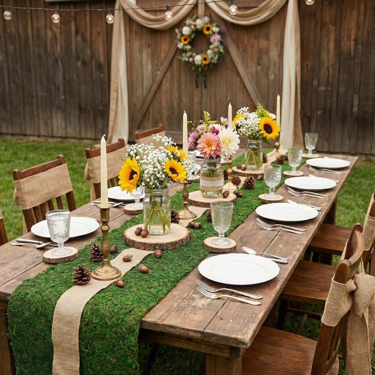 BYHER 12x72 inch moss runner shown on a long table