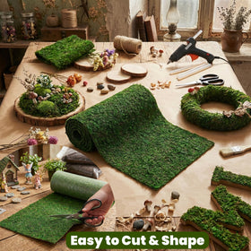 BYHER fake moss runner featured in fairy garden display setup