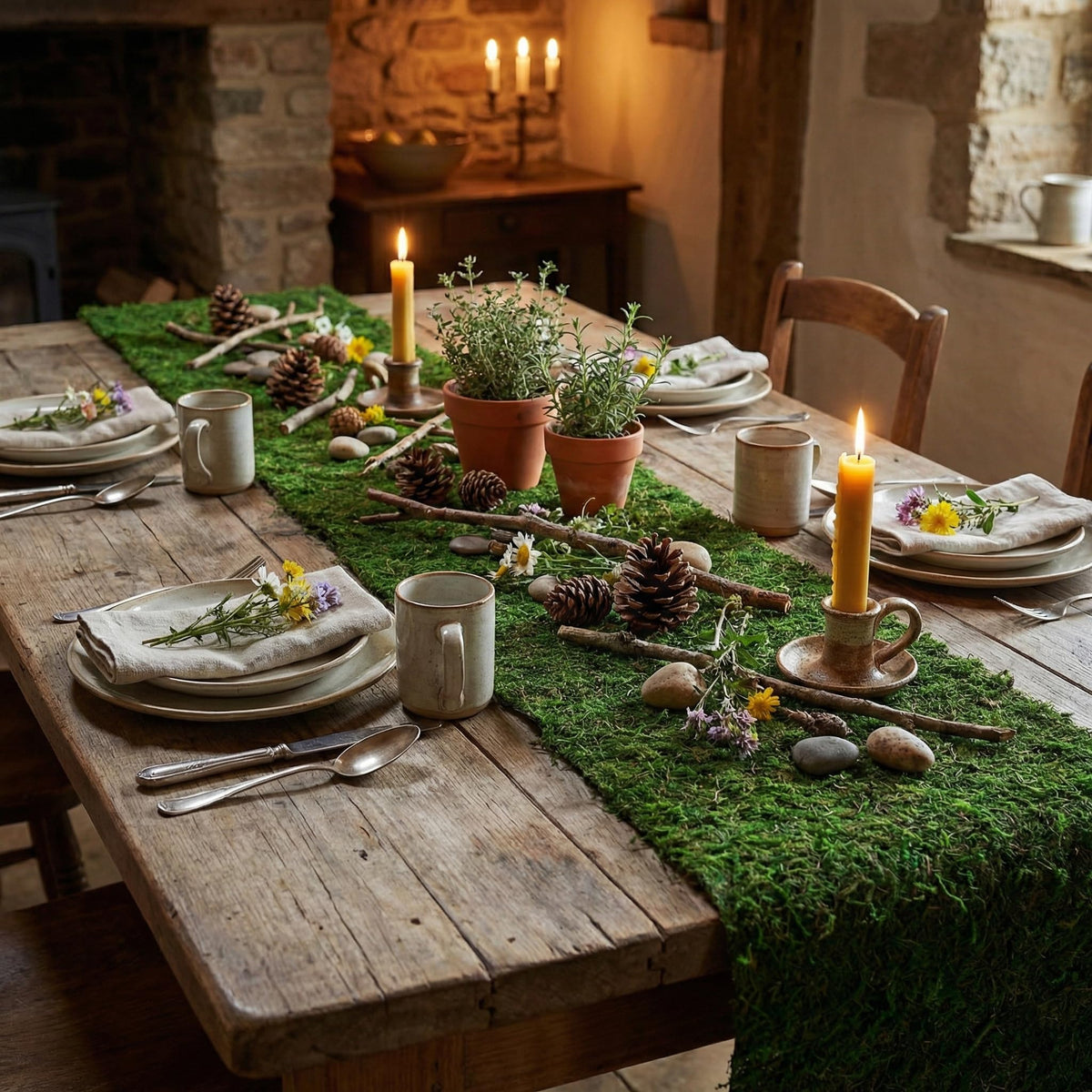 BYHER fake moss table runner set for wedding reception decor