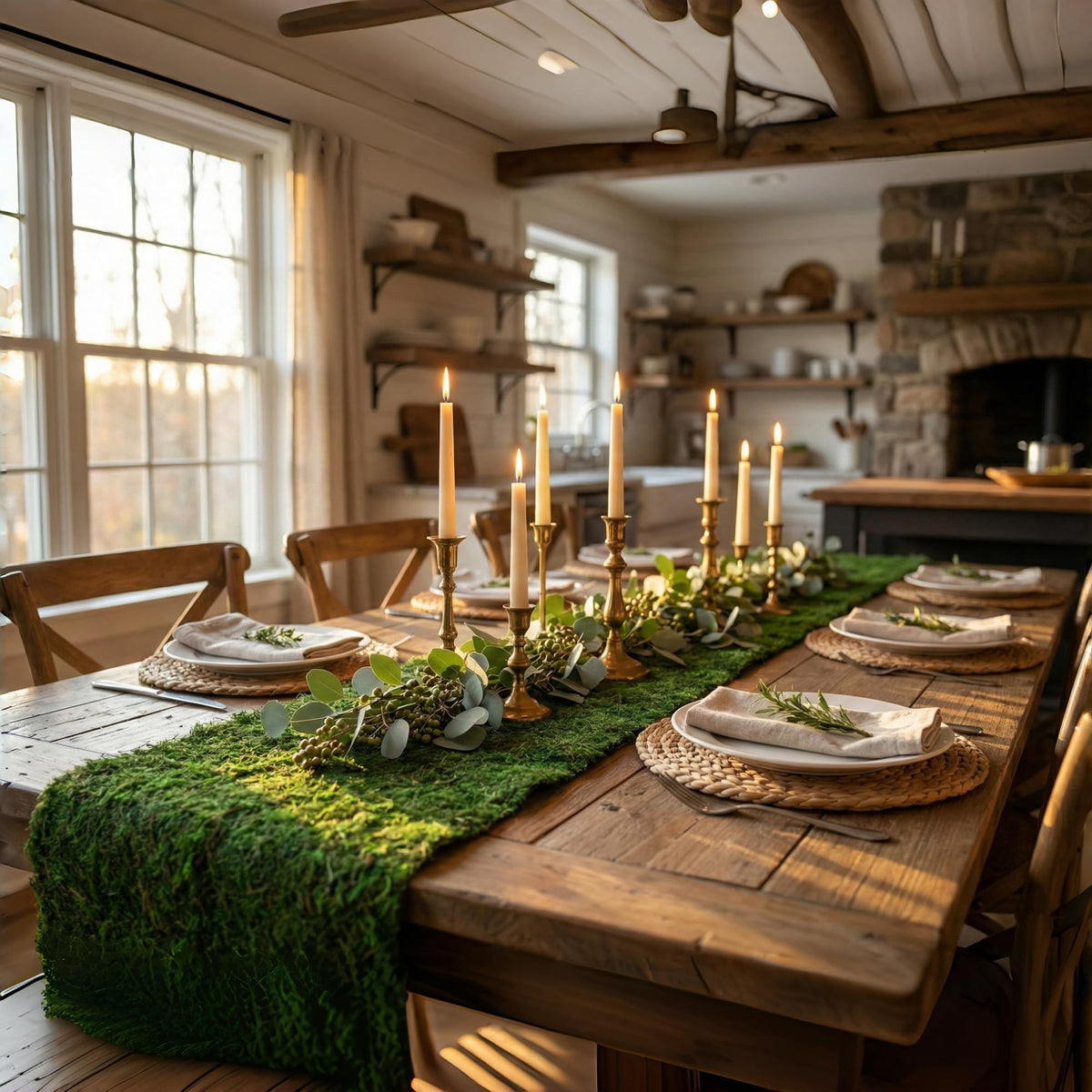 BYHER fake moss table runner in woodland themed event setup