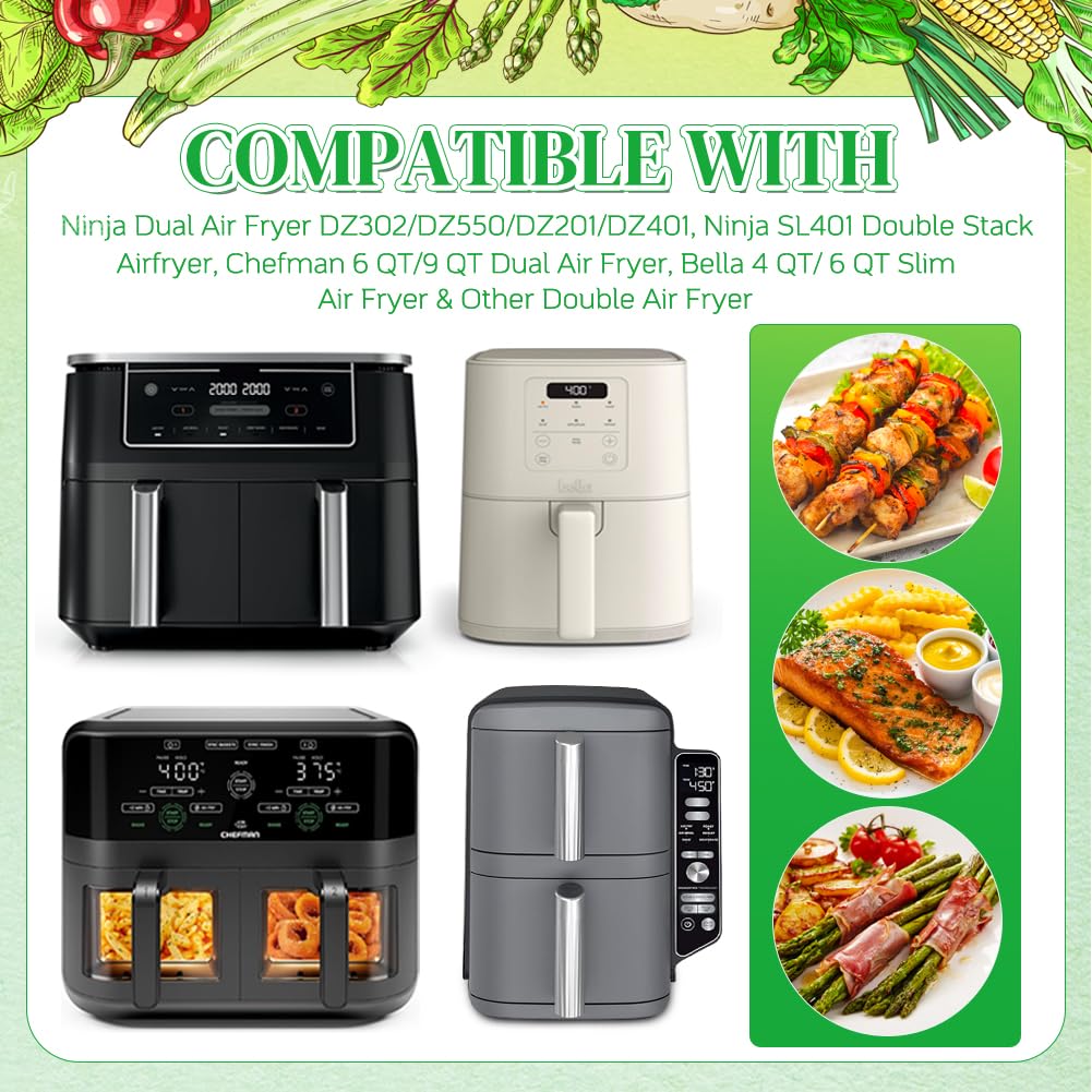 BYKITCHEN 300pcs liners for Ninja DZ401, rectangle fit reduces sticking and helps airflow
