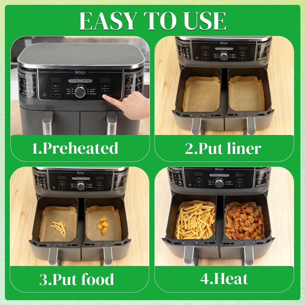 BYKITCHEN rectangle liner for double-basket air fryers, neat and mess-free