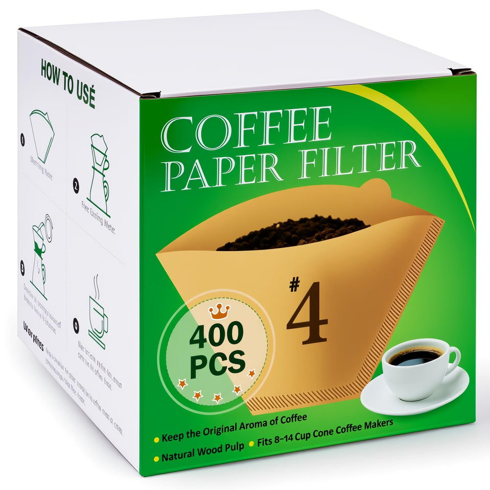 BYKITCHEN 400-piece four-cone filters packaging for bulk convenient brewing at home.