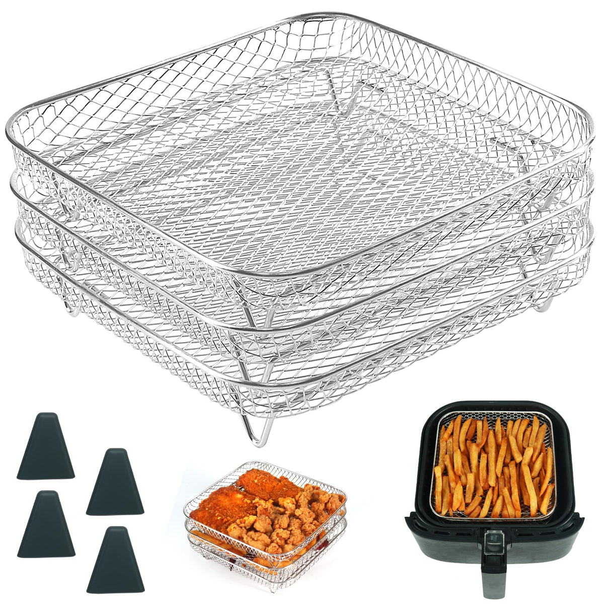 BYKITCHEN 8-inch square air fryer rack front view shows expanded cooking space