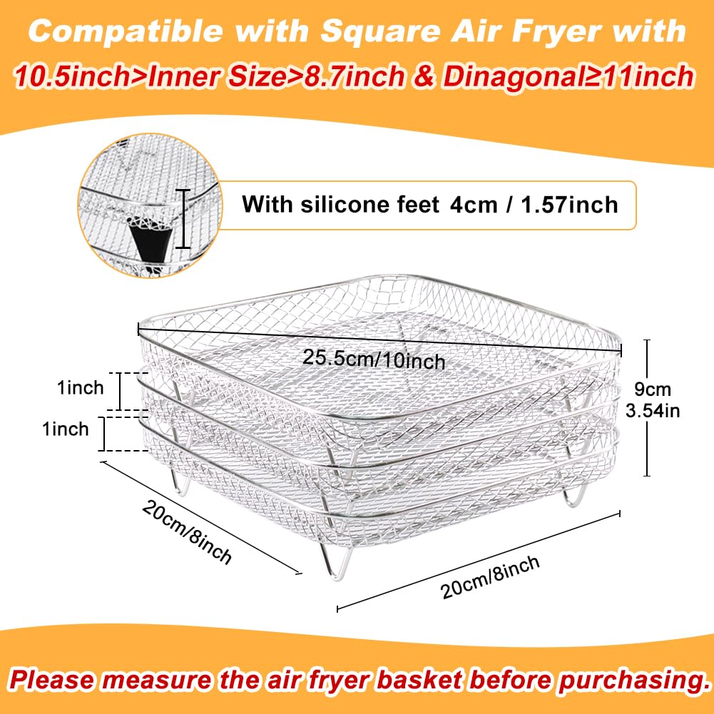 BYKITCHEN 8-inch square air fryer rack side view highlights stackable design
