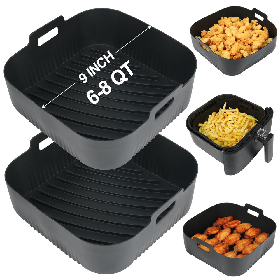 BYKITCHEN 9-inch square liner with dual handles keeps air fryer clean and easy to transfer