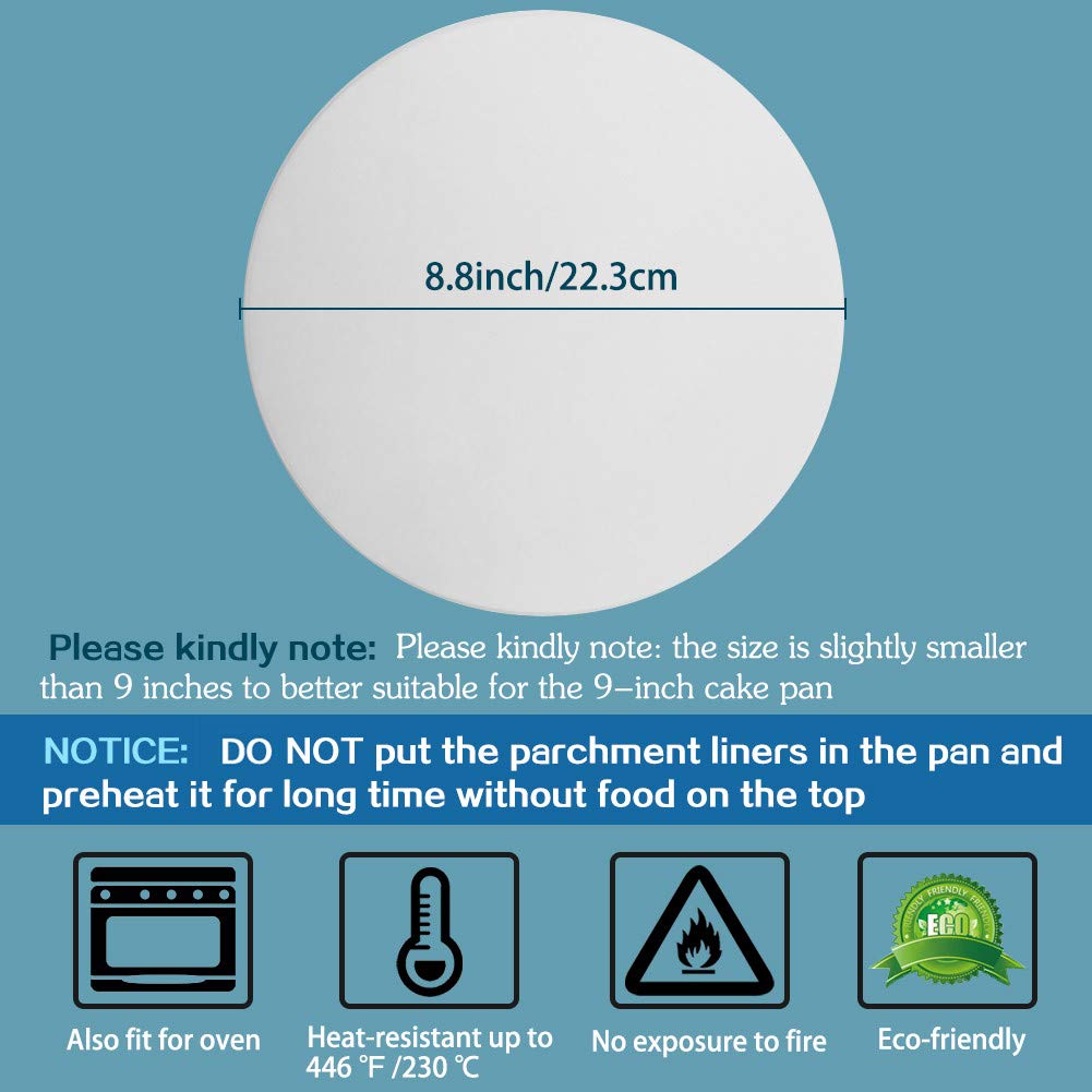 BYKITCHEN heat-resistant parchment circles withstand up to 230°C for toaster ovens.