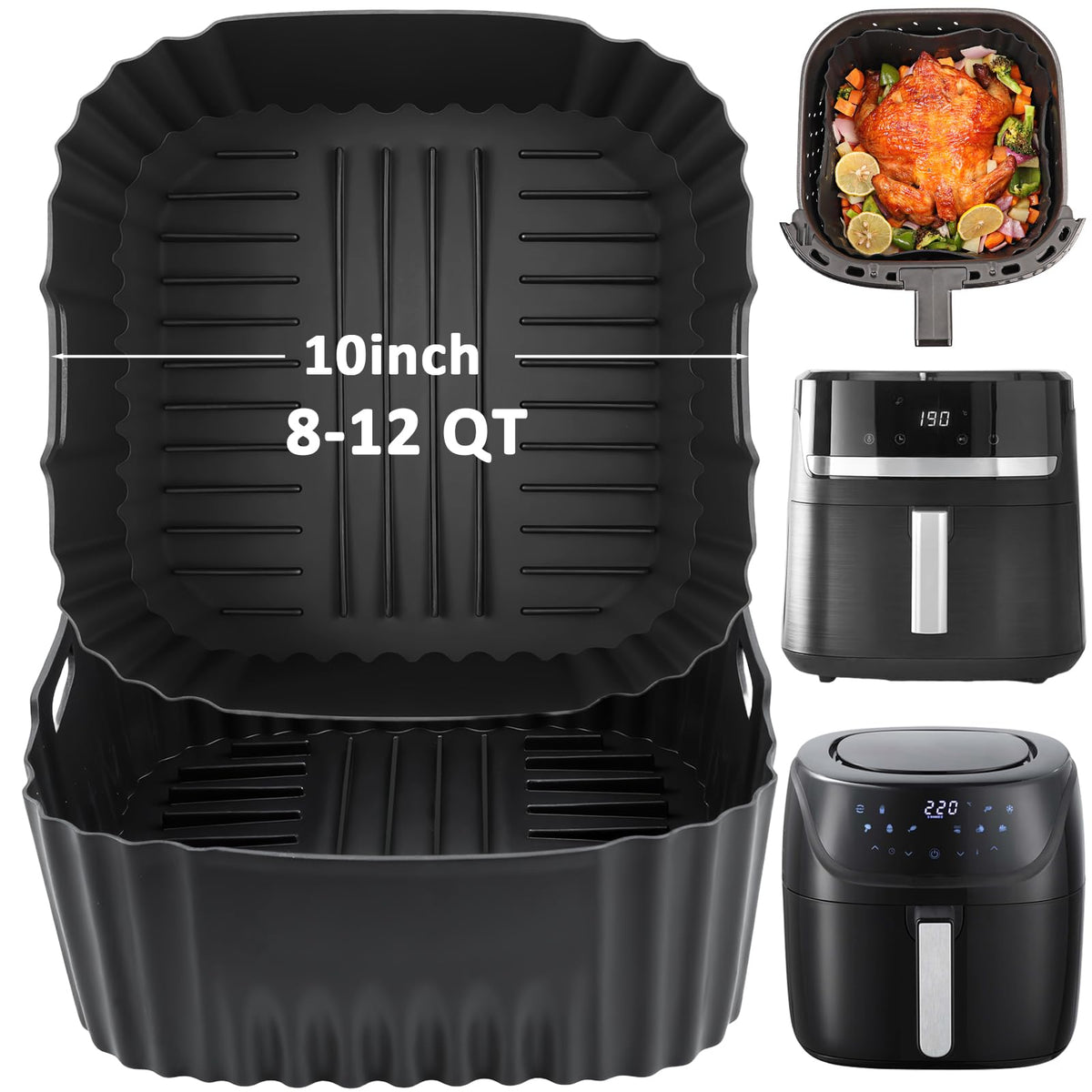 BYKITCHEN large silicone airfryer liner with handles for easy lifting and waste-free cooking.