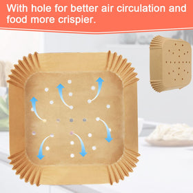 BYKITCHEN liners placed in an air fryer basket for 2-5 qt use.