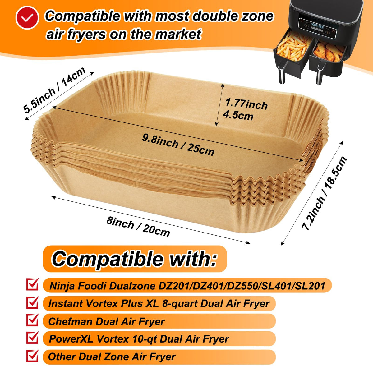 BYKITCHEN dual air fryer liner heat resistant up to 450F for Ninja units
