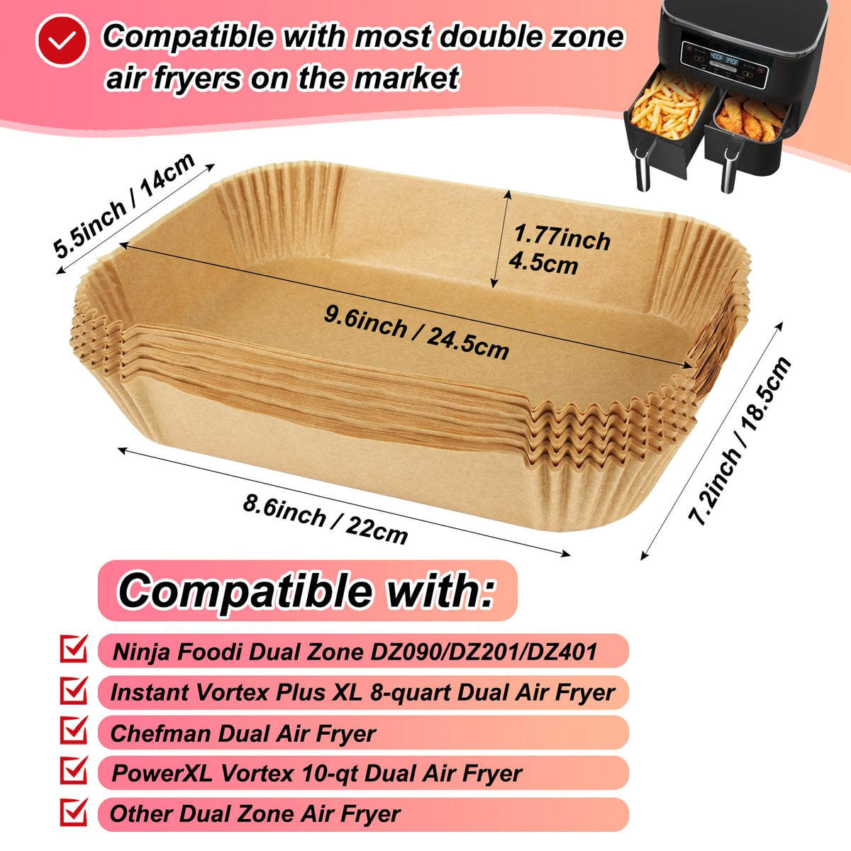 BYKITCHEN liner fit for Ninja DZ201/DZ401/DZ550 dual fryers