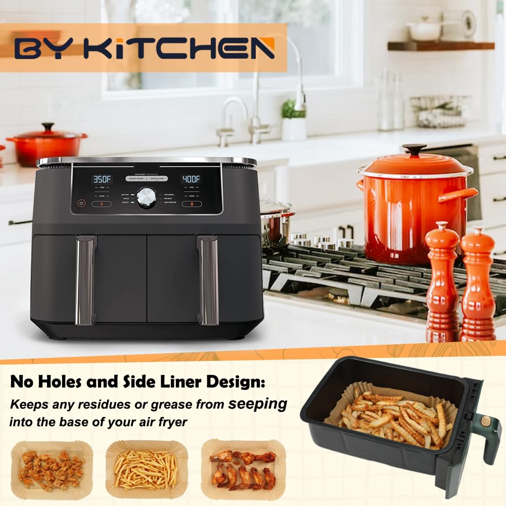 BYKITCHEN parchment liners for baking chips and chicken in Ninja dual air fryers