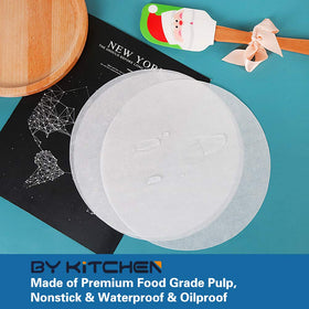 BYKITCHEN parchment circles nonstick surface for clean pan release.