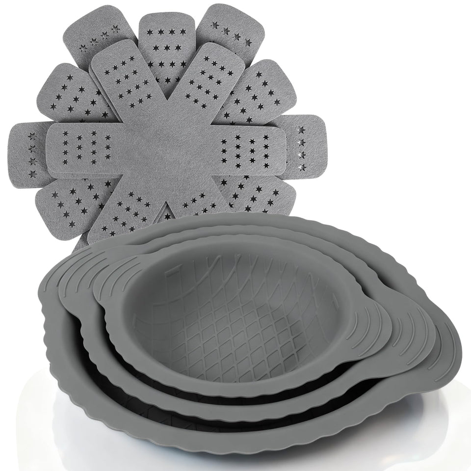 BYKITCHEN silicone pan protector 8-inch protecting an 8-inch pan during stacking.