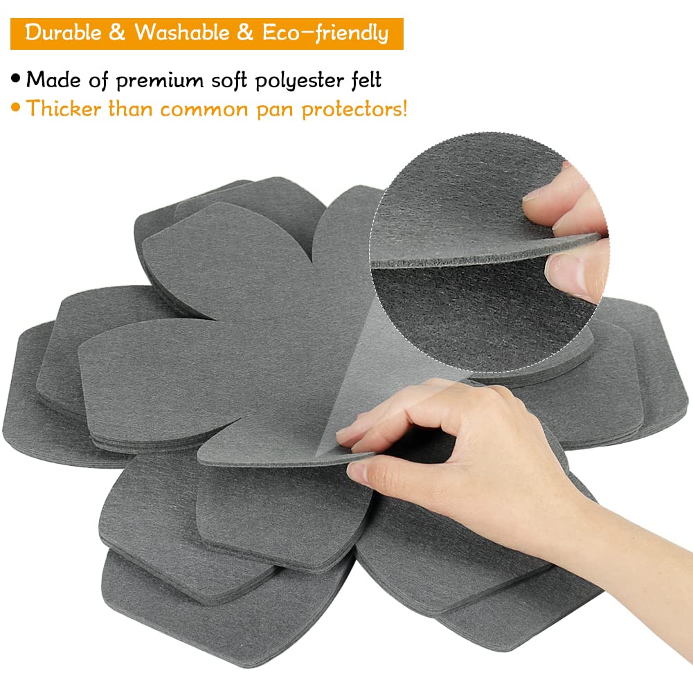 BYKITCHEN stack-friendly protectors pictured saving cabinet space while nesting cookware
