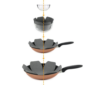 BYKITCHEN three-sizes pan separators arranged for a custom fit across cookware ranges