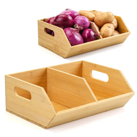 BYOA Official bamboo storage bin set on a countertop keeps produce neatly within reach.