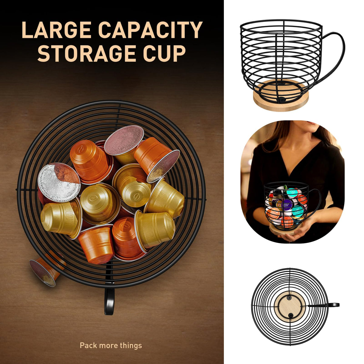 BYTEAIDREX wood-base-coffee-pod-holder combines stability with natural aesthetics.