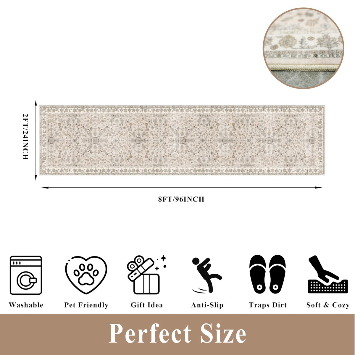 BYYVOO boho floral pattern close-up shows soft, stain-resistant surface.
