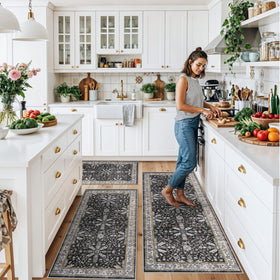 BYYVOO black 2x5 rug in entryway, boho style ambiance.