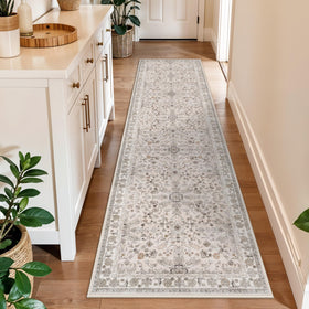 BYYVOO kitchen runner beige top view highlighting non-slip backing.
