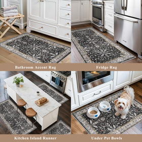 BYYVOO non-slip backing close-up on hardwood floors, kitchen stability.